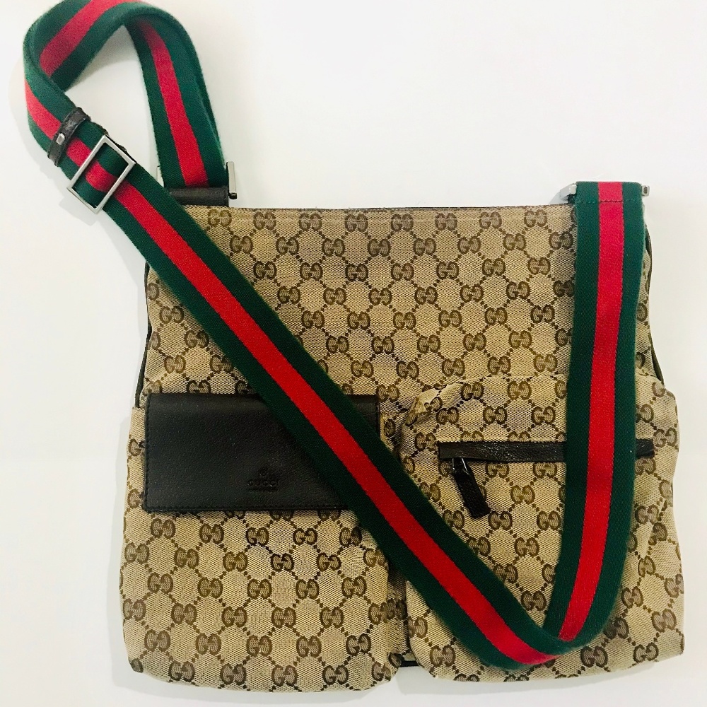 Authentic GUCCI large crossbody bag brown canvas
